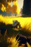 Placeholder: brilliant raytraced game level with yellowish grass, 4k, nvidia graphics, volumetric light, depth of field, autumn, trending art, fantasy art, knight