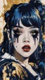 Placeholder: Poster in two gradually, a one side malevolent goth vampire girl face and other side the Singer Melanie Martinez face, painting by Yoji Shinkawa, darkblue and gold tones,