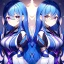 Placeholder: girl, masterpiece, best quality, volumetric lighting, detailed outfit, perfect eyes, long hair blue hair, Purple eyes, dark mori, twins