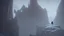 Placeholder: Sorcerer in white robe and hood approaches castle on a cliff