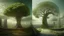 Placeholder: the last tree on earth, portal to a space near the tree on the left, on the right city of the future year 4222, very realistic,