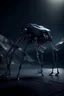 Placeholder: I want an image of a eight legged mechanical walker scaling the side of mout everest at night, it has a smooth surface, it has storage pods on its belly human can fit in the pods