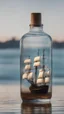 Placeholder: ship in glass bottle with water with water in background