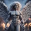 Placeholder: jo biden grey angel with muscles and big wig, Guiding souls through twilight, where the shadows flee In this realm of aftermath, phantoms softly tread Following the will-o-wisp, where the lost are led ,bokeh like f/0.8, tilt-shift lens 8k, high detail, smooth render, down-light, unreal engine