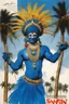 Placeholder: SNFIIN'GLUE mag cover by Ralph Steadman for a special issue on temple with palm trees (1978), guest star: Indian six arms Kerala kathakali male dancer for for Aardschok(nl) and MetalHamme, fancy headdress blue clothing and jewelry