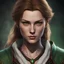 Placeholder: face portrait of a baldur's gate 3 female character. she has a beautiful face. she has a youthful face. she has a small, plump mouth. she has long, wavy, light brown hair. she is a sorcerer. she is human. she has light green eyes. she has some freckles.she has a round face. she is in a white shirt and a black cape.