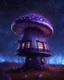 Placeholder: A solitary floating mushroom house on a clear night. silver and purple and blue, Dark cosmic interstellar. Detailed Matte Painting, deep color, fantastical, intricate detail, splash screen, hyperdetailed, insane depth, concept art, 8k resolution, trending on Artstation, Unreal Engine 5, color depth, backlit, splash art, dramatic, High Quality Whimsical Fun Imaginative Bubbly, perfect composition