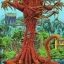 Placeholder:  huge kaiju birds in a tree near a city by woodring