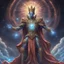 Placeholder: A divine being made from the combination of water and sun with cosmic powers and Dracula God-like man with infinite power who owns the galaxies and wears a beautiful crown A battle suit made of galaxies and stars with a glove that has seven endless stones with a mighty army behind him