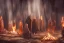 Placeholder: Council of cloaked people gatherd around a fire inside a temple, Dark atmosphere