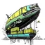Placeholder: A whale carrying shipping containers on its back, and an engine with a propeller carrying the whale through the water. Digital Art, Digital Drawing
