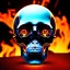 Placeholder: cyberpunk style ink ball skull picture in detailed flaming frame, big black eyes, unreal engine 5, 8k resolution, photorealistic, ultra detailed, frame extreme sharp, accurate