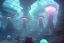 Placeholder: bioluminescent cyberpunk jellyfish, deep sea diver, extreme light, distant cyberpunk atlantis, organic, bio domes, coral, deep ocean, robotic, mariana trench midnight zone, bubbles, hyper realistic, hyper detailed, digital art, trending in artstation, studio quality, photorealistic, photo, by jesper ejsing, wlop, paul lehr