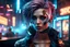 Placeholder: 3d rendered realistic scene cyberpunk women face with smoky cafe background