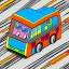 Placeholder: isometric smiling bus with eyes by jim woodring in cartoon style