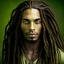 Placeholder: A handsome man with long dreadlocked hair, brown skin and green eyes