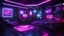 Placeholder: Cyberpunk apartment. Detailed. Rendered in Unity. Japanese elements. Purple lighting. Holograms.