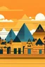 Placeholder: create a vector town of small Egyptian houses with silhouettes of pyramids behind them in a similar art style and color palette