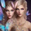 Placeholder: bright fairy, unic beautiful kind portrait, blond hair,blue eyes, flowery luminous pastel colors, butterfly