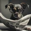 Placeholder: A photorealistic dog wearing tiny human glasses and reading a newspaper.