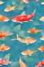 Placeholder: watercolour design with beautiful koi fish swimming with flowing fins and tails with seaweed, red coral pattern