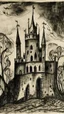 Placeholder: A black ink castle with spades painted by Pablo Picasso