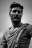 Placeholder: Ultra Realistic image, roman sculpture, Calacatta marble material, Lionel Messi, gold Laurel wreath, Renaissance style, miguel angel David style, chisel style, emperor, waist up portrait, epic, celestial, cinematic lighting, God light, god rays, 4k resolution, smooth details, ornate details, vibrant color, god lighting, unreal engine 5, blue background.