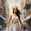 Placeholder: [Part of the series by Marcelle Ferron] In a bustling city, a woman resembling Athena emerges, exuding wisdom and strength.