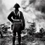 Placeholder:  WW1 Era Soldier looks at a battlefield that is on fire