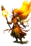 Placeholder: Air genasi from dnd with ashesen skin and asian flowing hair on head holding a Flaming spear in Monk attire with Fire giant symbolism