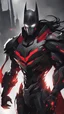 Placeholder: A close picture to Mix between symbiote and machine and batman in transformers cyborg with black metal and red details armor in solo leveling shadow art style with red details detailsis in fantasy world