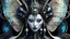 Placeholder: create an image of a beautiful menacing prismatic and (iridescent:1.5) (geisha alien:1.5) with perfect gorgeous black alien eyes and adorned with (unique bone carvings:1.5) with futuristic jewelry and pearlescent butterflies filigree, H.R. Giger style, Japanese and alien background, sharp focus, whimsical, fantasycore, aliencore, gothcore, lillies and tropical flora, aliens