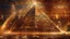 Placeholder: Wallpaper Ultra High quality hyperrealistic Egyptian hieroglyph wall with pharaohs and pyramids, glowing Procedurally generated sharply separated contours with glowing misty mystical background and foreground golden lightning and colourful dust, bottom view, golden ratio, retro futuristic horror fantasy psychedelic style