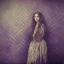 Placeholder: Hippie girl, purple fur, striped wallpaper, old autochrome