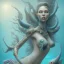 Placeholder: sango fantasy, fantasy magic, intricate, sharp focus, illustration, highly detailed, digital painting, concept art, matte, artgerm and paul lewin and kehinde wiley, masterpiece sexy lips African lady fish body mermaid turquoise space lady beach sea under water mermaid seaweed