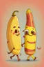 Placeholder: Banana and bacon cute cartoon characters being friends and holding hands