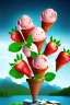 Placeholder: strawberry ice-cream on mountaintop, lake, trees, mystical, Post-painterly abstraction