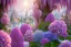 Placeholder: a magical crystal flower lys bougainvillier,pink hydrangeas, pink wisteria, blue gold house crystal castle in wood of pink wisteria, magnolias pink,blue lake,sun,white swanns,pink vertical, blue lake,sharp, vines, candlelit, endor, ornate, elegant, highly detailed, artstation, concept art, smooth, sharp focus, illustration, 8k, splash art, wallpaper, key visual