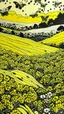 Placeholder: A yellow stinky field with butterflies designed in cave paintings painted by Roy Lichtenstein