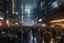 Placeholder: photograph of a downtown area in a cyberpunk city with crowd