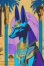 Placeholder: vaporwave, tarot card, palm trees, anubis, egypt, hieroglyphics