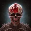 Placeholder: old zombie warrior, blood in a bright red color flows down the skull, hr giger, steam punk, realistic, made in octane, cinematic, ultra-realistic, extremely detailed octane rendering, 8K, VRAY Super Real ar 2:3, dof photorealistic futuristic 50mm lens hard lighting dark gray tintype photograph, realistic lighting, sepia color