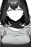 Placeholder: short hair girl, closed eyes, close-up, greyscale