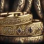 Placeholder: A close-up render of a set of elegant golden bracelets adorned with intricate engravings and sparkling gemstones