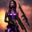 Placeholder: full face shot, masterpiece, best quality, dark skinned, sparkling eyes, fluorescent skin,purple-dark makeup, gangsta,armed with guns, highly detailed body, sun light, 4K, RAW, depth of field, high contrast, realistic details, 24mm