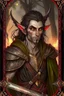 Placeholder: full length, mantle, black cloth, dark green eyes, sitting on a wooden chair with a backrest, holding a long spear with his left hand, human skin,