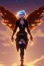 Placeholder: steampunk angel flying in a starry night, pale, golden glow, majestic