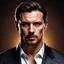 Placeholder: portrait of a 40 year old Handsome, smart gang boss with lightly tanned skin. medium length brown hair slicked back and a goatee beard. mean looking. photorealistic