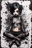 Placeholder: Petit girl goth many tattoos on his body, lying pose, fullbody, PAPERCUT style portrait multi layered metalics and rough texture paint splashes and streaks and blotches industrial