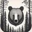 Placeholder: M shaped bear head surrounded with lots of woods silhouette in background, letterpress style, minimalistic pencil art